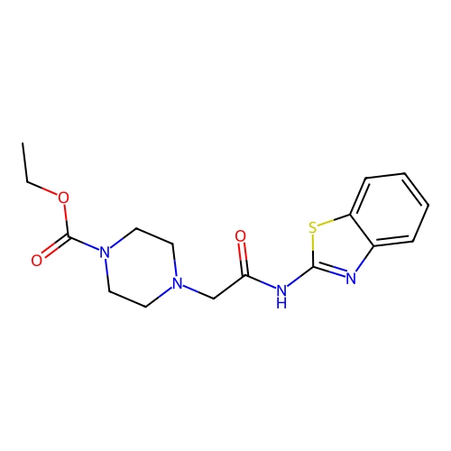 4-(Benzothiazol-2-ylcarbamoylmethyl)-piperazine-1-carboxylic acid ethyl ester structure