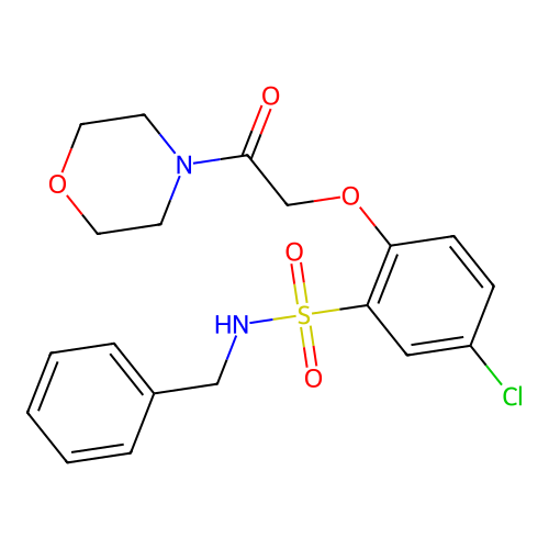 N-benzyl-5-chloro-2-(2-morpholin-4-yl-2-oxoethoxy)benzenesulfonamide structure