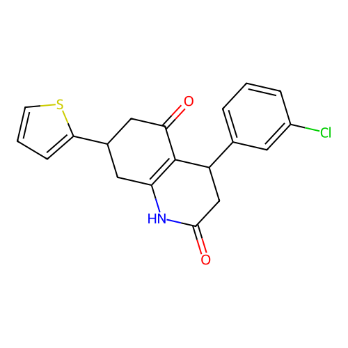 4-(3-Chlorophenyl)-7-thiophen-2-yl-1,3,4,6,7,8-hexahydroquinoline-2,5-dione structure