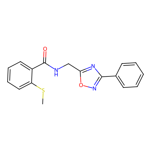 2-methylsulfanyl-N-[(3-phenyl-1,2,4-oxadiazol-5-yl)methyl]benzamide structure
