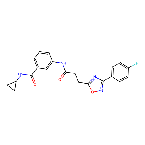 N-cyclopropyl-3-[3-[3-(4-fluorophenyl)-1,2,4-oxadiazol-5-yl]propanoylamino]benzamide structure