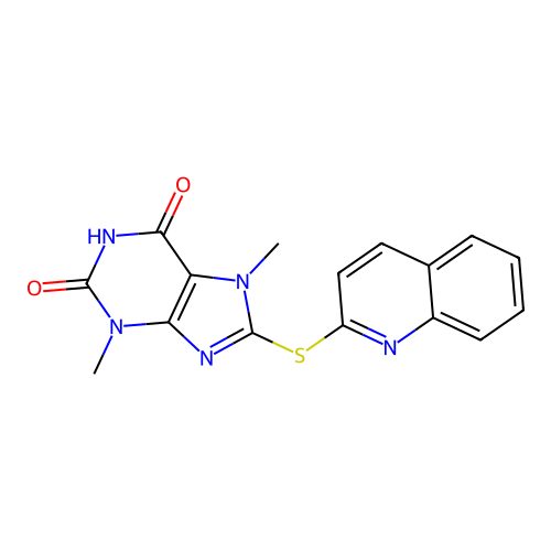 3,7-Dimethyl-8-quinolin-2-ylsulfanylpurine-2,6-dione structure