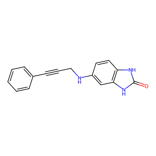 5-[(3-phenylprop-2-yn-1-yl)amino]-1,3-dihydro-2H-benzimidazol-2-one structure