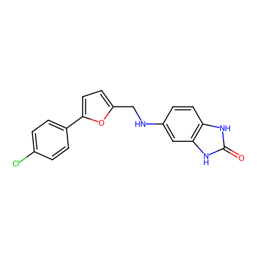 5-({[5-(4-chlorophenyl)-2-furyl]methyl}amino)-1,3-dihydro-2H-benzimidazol-2-one structure