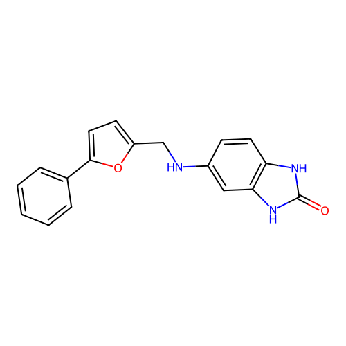 5-{[(5-phenyl-2-furyl)methyl]amino}-1,3-dihydro-2H-benzimidazol-2-one structure