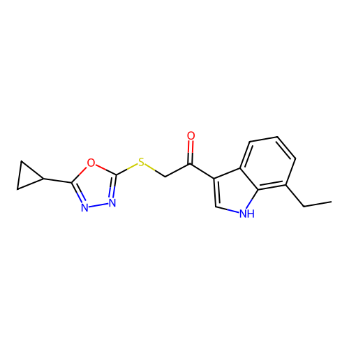 2-[(5-cyclopropyl-1,3,4-oxadiazol-2-yl)sulfanyl]-1-(7-ethyl-1H-indol-3-yl)ethanone structure
