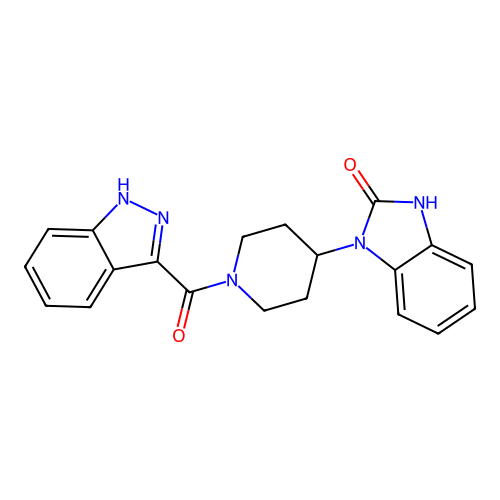 1-(1-(1H-indazole-3-carbonyl)piperidin-4-yl)-1H-benzo[d]imidazol-2(3H)-one structure