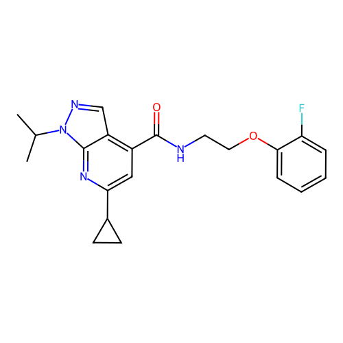 6-cyclopropyl-N-[2-(2-fluorophenoxy)ethyl]-1-(propan-2-yl)-1H-pyrazolo[3,4-b]pyridine-4-carboxamide structure