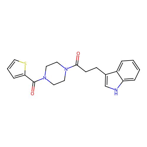 3-(1H-indol-3-yl)-1-[4-(thiophen-2-ylcarbonyl)piperazin-1-yl]propan-1-one structure