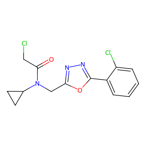 2-chloro-N-{[5-(2-chlorophenyl)-1,3,4-oxadiazol-2-yl]methyl}-N-cyclopropylacetamide structure