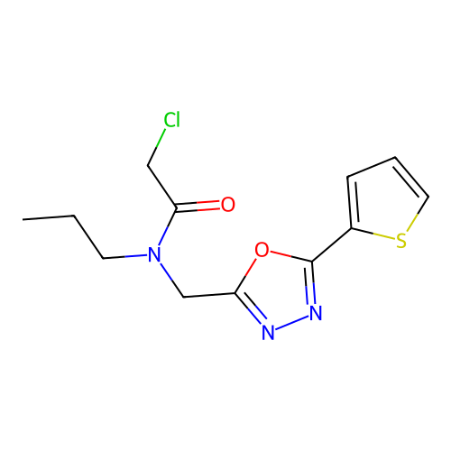 2-chloro-N-propyl-N-{[5-(thiophen-2-yl)-1,3,4-oxadiazol-2-yl]methyl}acetamide structure