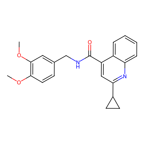 2-cyclopropyl-N-(3,4-dimethoxybenzyl)quinoline-4-carboxamide structure