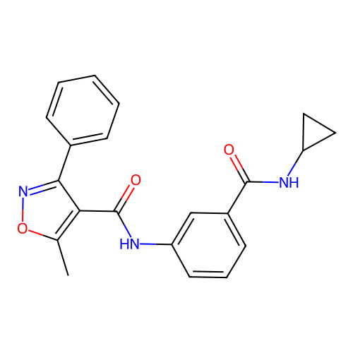 N-[3-(cyclopropylcarbamoyl)phenyl]-5-methyl-3-phenyl-1,2-oxazole-4-carboxamide structure