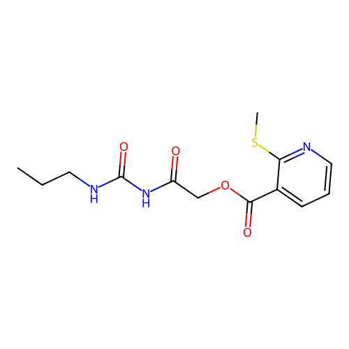 [2-Oxo-2-(propylcarbamoylamino)ethyl] 2-methylsulfanylpyridine-3-carboxylate structure