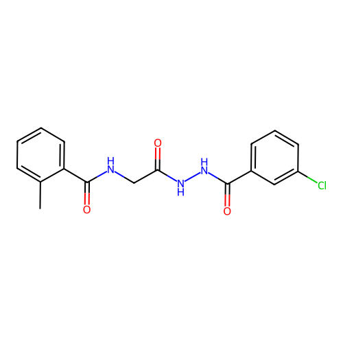 N-[2-[2-(3-chlorobenzoyl)hydrazinyl]-2-oxoethyl]-2-methylbenzamide structure