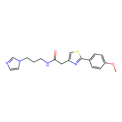 N-[3-(1H-imidazol-1-yl)propyl]-2-[2-(4-methoxyphenyl)-1,3-thiazol-4-yl]acetamide structure