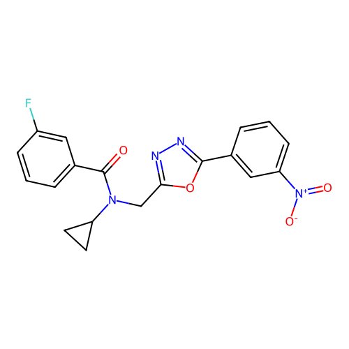 N-cyclopropyl-3-fluoro-N-[[5-(3-nitrophenyl)-1,3,4-oxadiazol-2-yl]methyl]benzamide structure