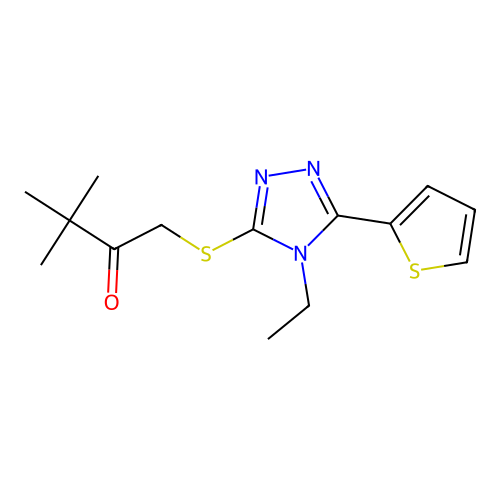 1-{[4-ethyl-5-(thiophen-2-yl)-4H-1,2,4-triazol-3-yl]sulfanyl}-3,3-dimethylbutan-2-one structure