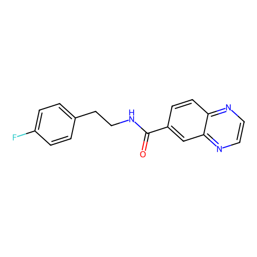 N-[2-(4-fluorophenyl)ethyl]quinoxaline-6-carboxamide structure