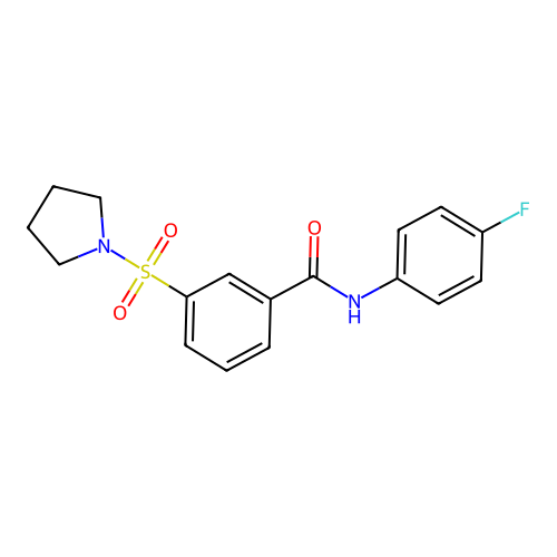 N-(4-fluorophenyl)-3-(pyrrolidine-1-sulfonyl)benzamide structure
