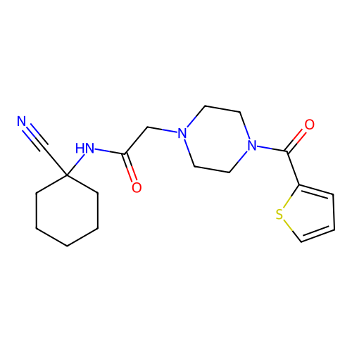 N-(1-cyanocyclohexyl)-2-[4-(thiophene-2-carbonyl)piperazin-1-yl]acetamide structure