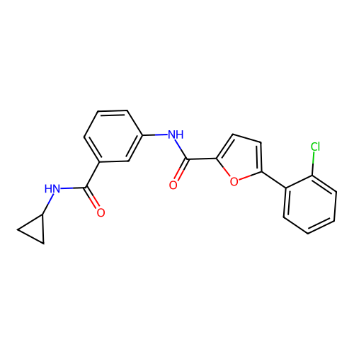5-(2-Chlorophenyl)-N-(3-(cyclopropylcarbamoyl)phenyl)furan-2-carboxamide structure