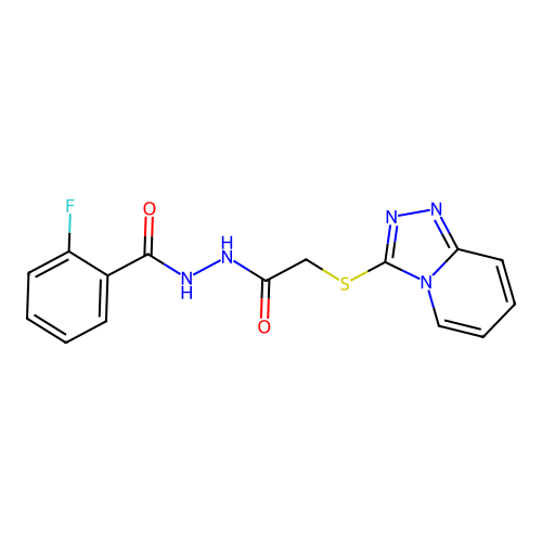 2-fluoro-N'-[2-([1,2,4]triazolo[4,3-a]pyridin-3-ylsulfanyl)acetyl]benzohydrazide structure