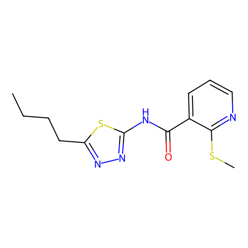 N-(5-butyl-1,3,4-thiadiazol-2-yl)-2-(methylsulfanyl)pyridine-3-carboxamide structure