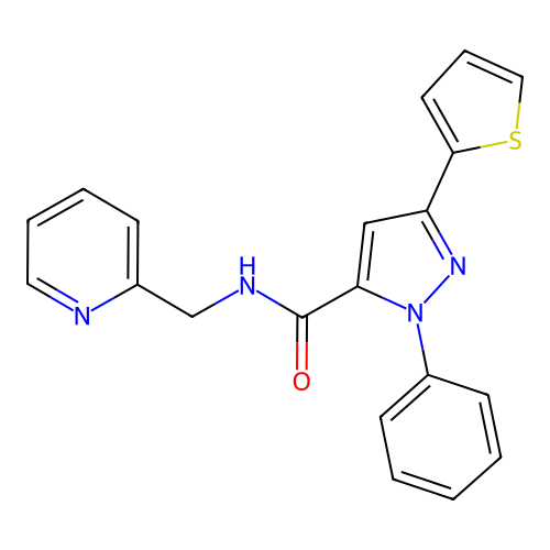 1-phenyl-N~5~-(2-pyridylmethyl)-3-(2-thienyl)-1H-pyrazole-5-carboxamide structure