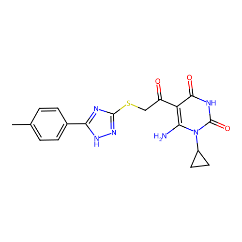 6-Amino-1-cyclopropyl-5-({[5-(4-methylphenyl)-1H-1,2,4-triazol-3-yl]sulfanyl}acetyl)pyrimidine-2,4(1H,3H)-dione structure