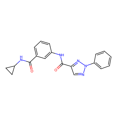 N-[3-(cyclopropylcarbamoyl)phenyl]-2-phenyl-2H-1,2,3-triazole-4-carboxamide structure