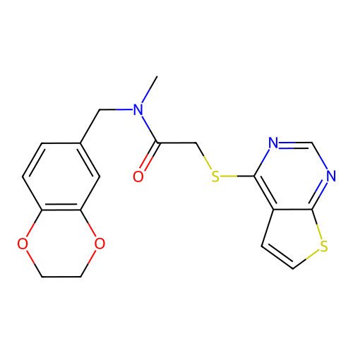 N-(2,3-dihydro-1,4-benzodioxin-6-ylmethyl)-N-methyl-2-thieno[2,3-d]pyrimidin-4-ylsulfanylacetamide structure