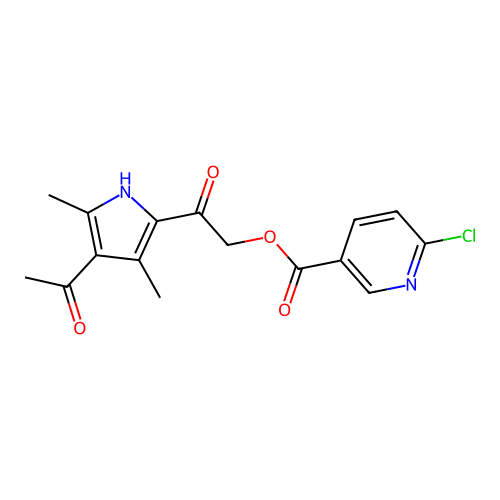 [2-(4-acetyl-3,5-dimethyl-1H-pyrrol-2-yl)-2-oxoethyl] 6-chloropyridine-3-carboxylate structure