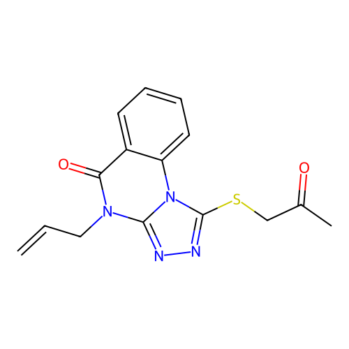 1-(2-Oxopropylsulfanyl)-4-prop-2-enyl-[1,2,4]triazolo[4,3-a]quinazolin-5-one structure