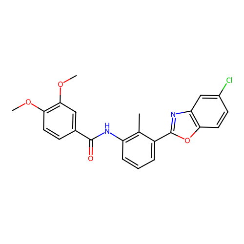 N-[3-(5-chloro-1,3-benzoxazol-2-yl)-2-methylphenyl]-3,4-dimethoxybenzamide structure
