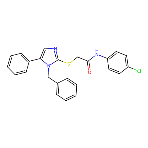 2-(1-benzyl-5-phenylimidazol-2-yl)sulfanyl-N-(4-chlorophenyl)acetamide structure