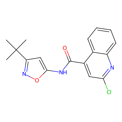 N-(3-tert-butyl-1,2-oxazol-5-yl)-2-chloroquinoline-4-carboxamide structure
