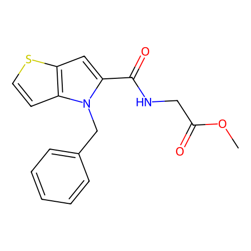 methyl 2-(4-benzyl-4H-thieno[3,2-b]pyrrole-5-carboxamido)acetate structure