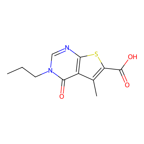 5-Methyl-4-oxo-3-propyl-3,4-dihydrothieno[2,3-d]pyrimidine-6-carboxylic acid structure