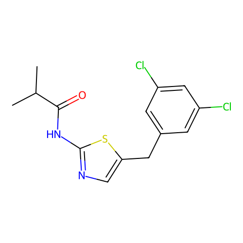 N-[5-(3,5-dichlorobenzyl)-1,3-thiazol-2-yl]-2-methylpropanamide structure