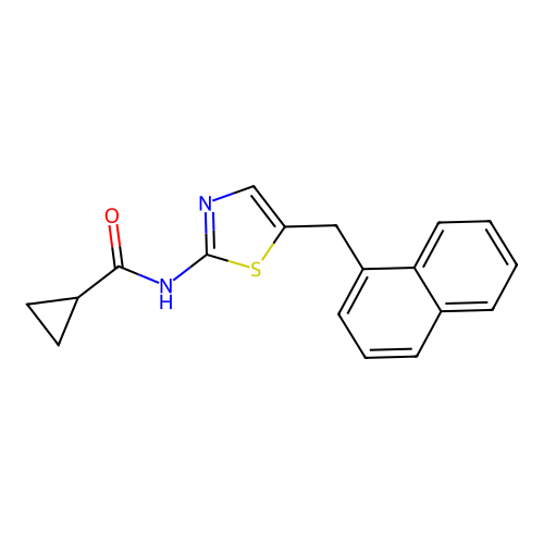 N-[5-(naphthalen-1-ylmethyl)-1,3-thiazol-2-yl]cyclopropanecarboxamide structure