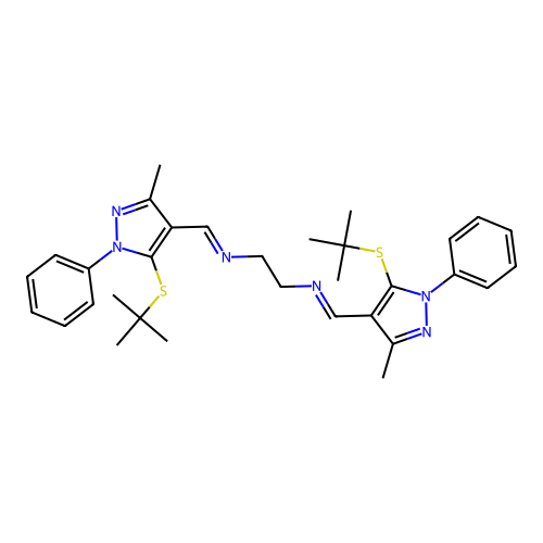 1-(5-tert-butylsulfanyl-3-methyl-1-phenylpyrazol-4-yl)-N-[2-[(5-tert-butylsulfanyl-3-methyl-1-phenylpyrazol-4-yl)methylideneamino]ethyl]methanimine structure