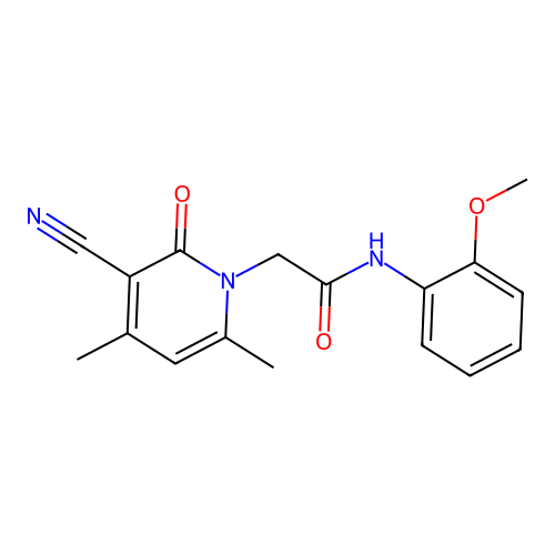 2-(3-cyano-4,6-dimethyl-2-oxopyridin-1(2H)-yl)-N-(2-methoxyphenyl)acetamide structure