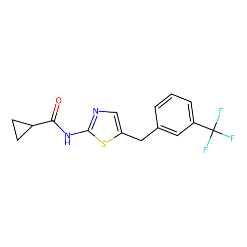 N-{5-[3-(trifluoromethyl)benzyl]-1,3-thiazol-2-yl}cyclopropanecarboxamide structure