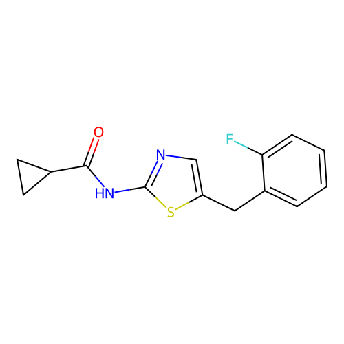 N-[5-(2-fluorobenzyl)-1,3-thiazol-2-yl]cyclopropanecarboxamide structure