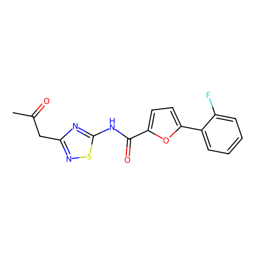 5-(2-fluorophenyl)-N-[3-(2-oxopropyl)-1,2,4-thiadiazol-5-yl]furan-2-carboxamide structure