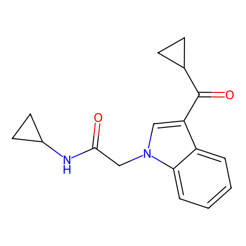 N-cyclopropyl-2-[3-(cyclopropylcarbonyl)-1H-indol-1-yl]acetamide structure