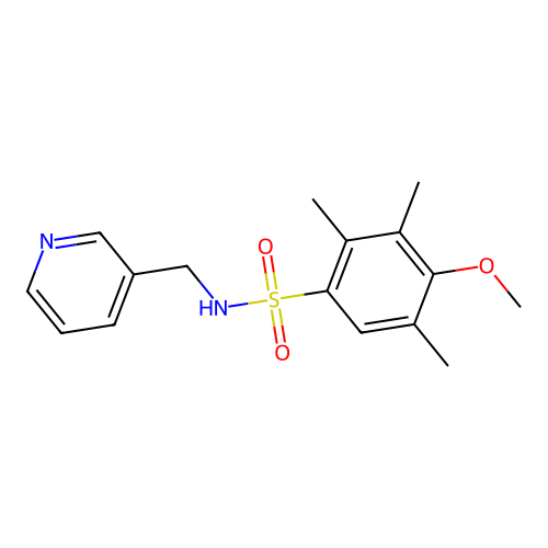 4-methoxy-2,3,5-trimethyl-N-(pyridin-3-ylmethyl)benzenesulfonamide structure
