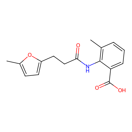 3-Methyl-2-(3-(5-methylfuran-2-yl)propanamido)benzoic acid structure