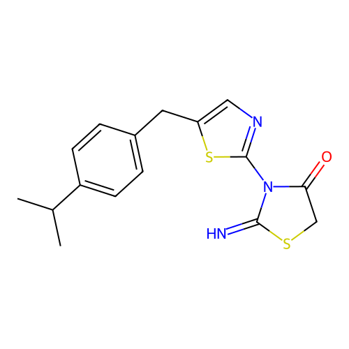 2-Imino-3-(5-(4-isopropylbenzyl)thiazol-2-yl)thiazolidin-4-one structure